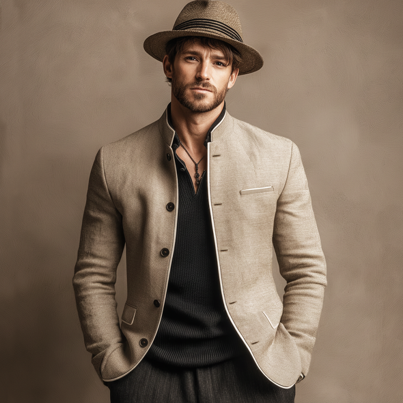 Men's Business Stand-collar Single-vent Slim-fit Jacket MTA1865L4U