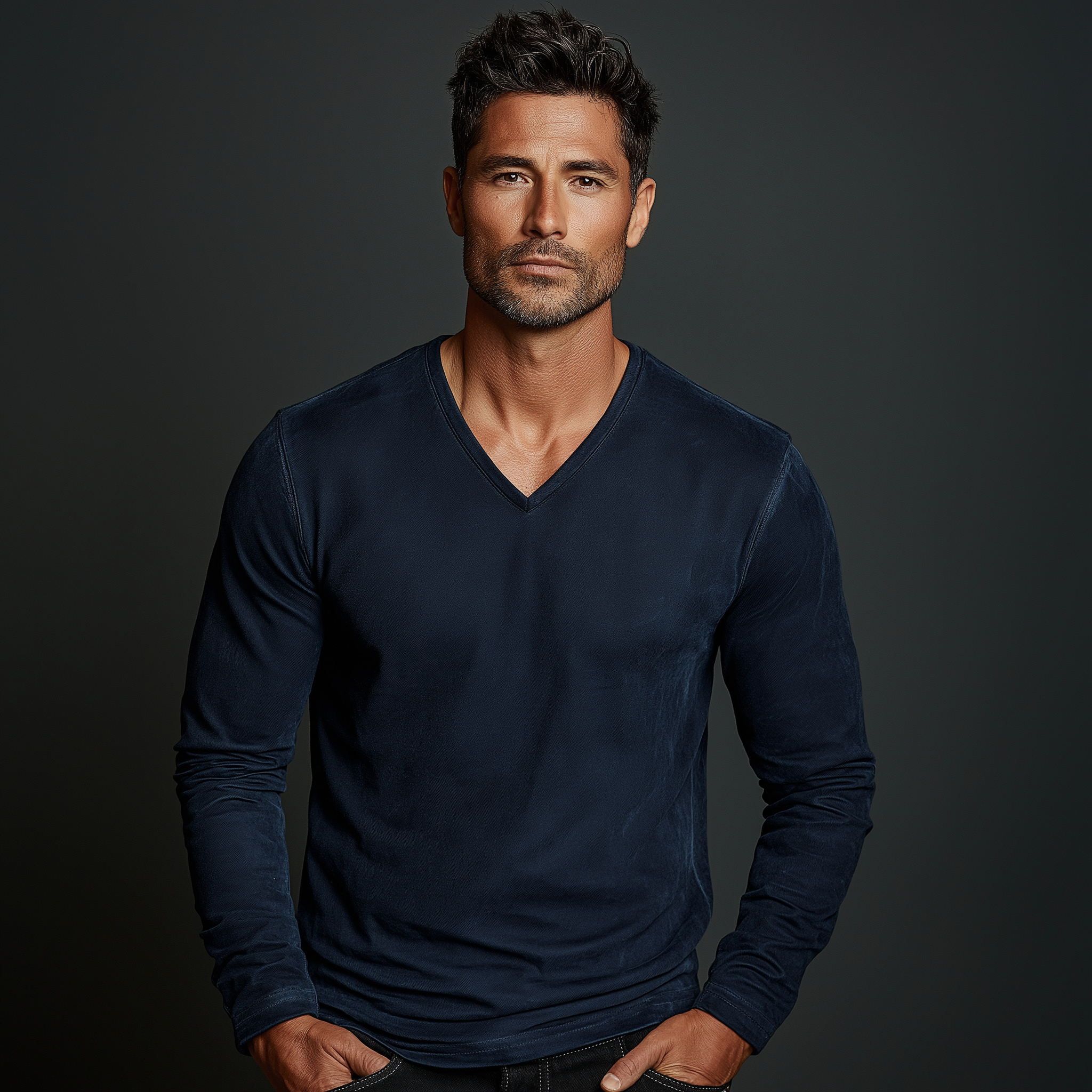Men's Vintage Faux Suede V-Neck Long Sleeve T-Shirt MTA2377G3P