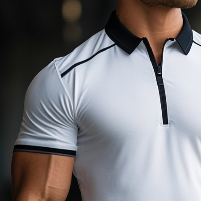 Men's Retro Casual Cotton Lapel Zipper Short Sleeve T-Shirt MTA2795E0TO