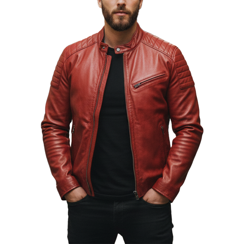 Men's Winter Fashion Multi-pocket PU Faux Leather Motorcycle Jacket MTA2236J9P