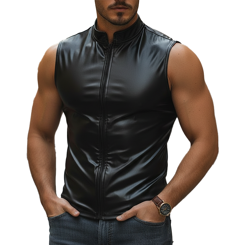 Men's Vintage PU Faux Leather Zippered Sleeveless Vest MTA2505L2P