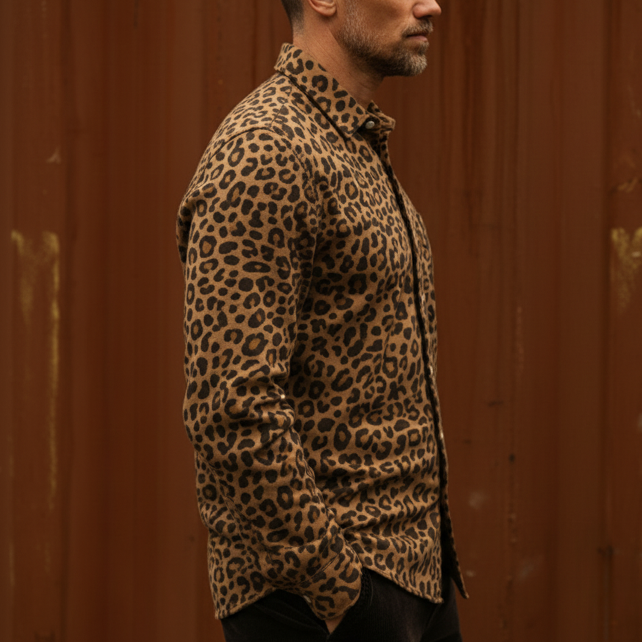 Men's Classic Casual Faux Leopard Suede Slim-Fit Shirt MTA2796J4K