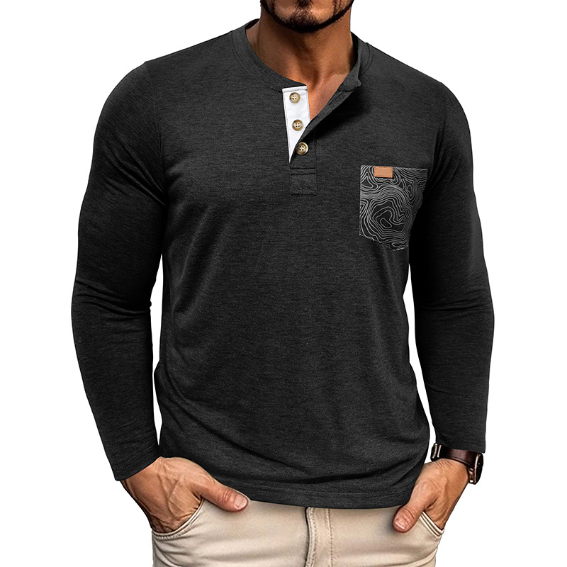 Men's Classic Business Henley Collar Long Sleeve T-Shirt MTA2167H0U