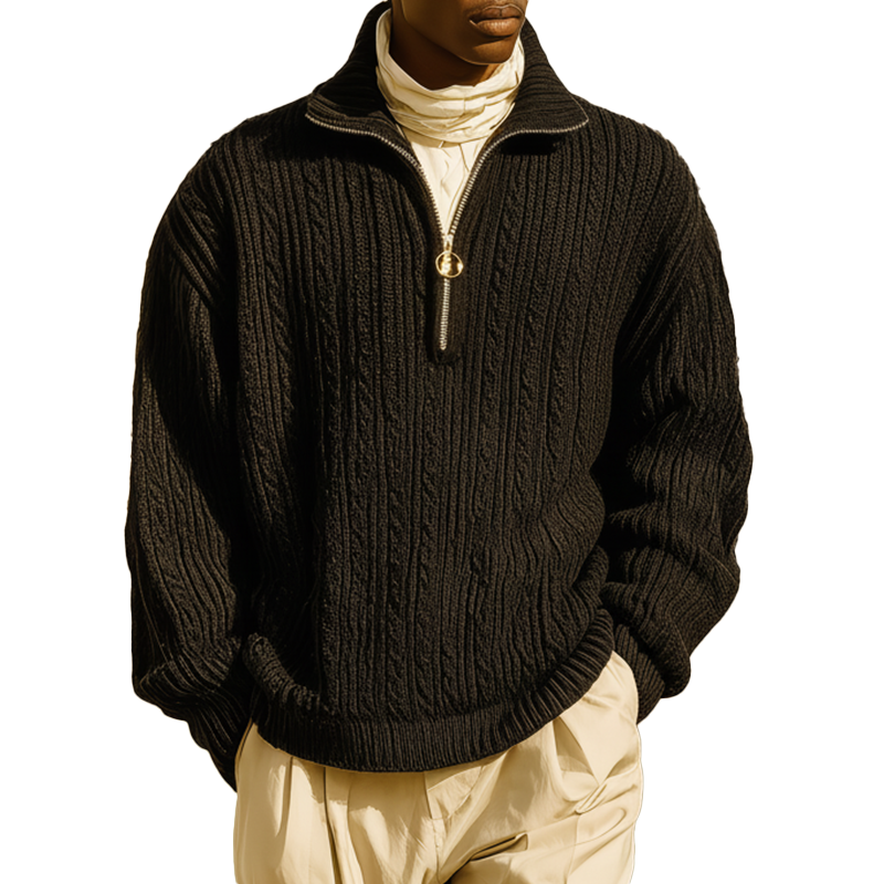 Men's Winter Vintage Cable-Pattern Cotton Knit Zipper Sweater MTA1477J5P