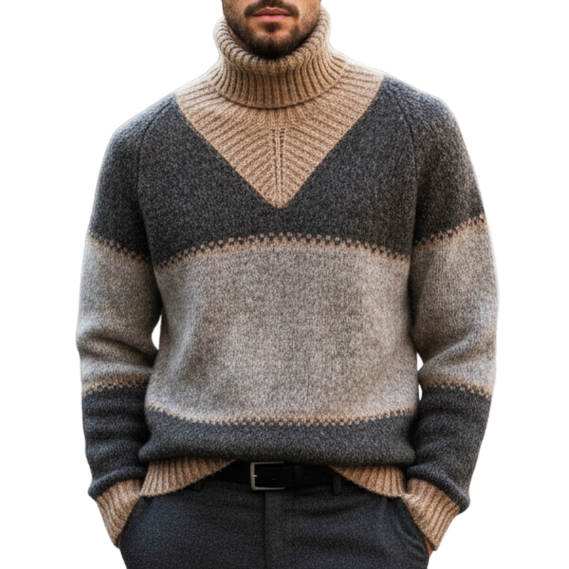 Men's Classic Colorblock Turtleneck Knitted Casual Sweater MTA1774I0U
