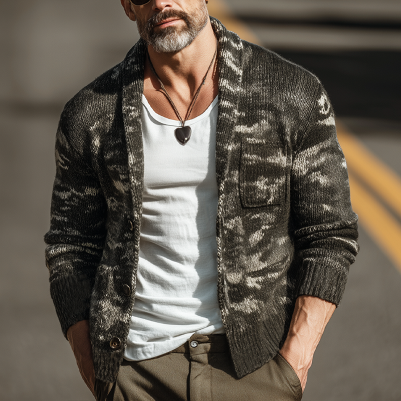 Men's Vintage Lapel Camouflage Button Knit Cardigan MTA1423H8U
