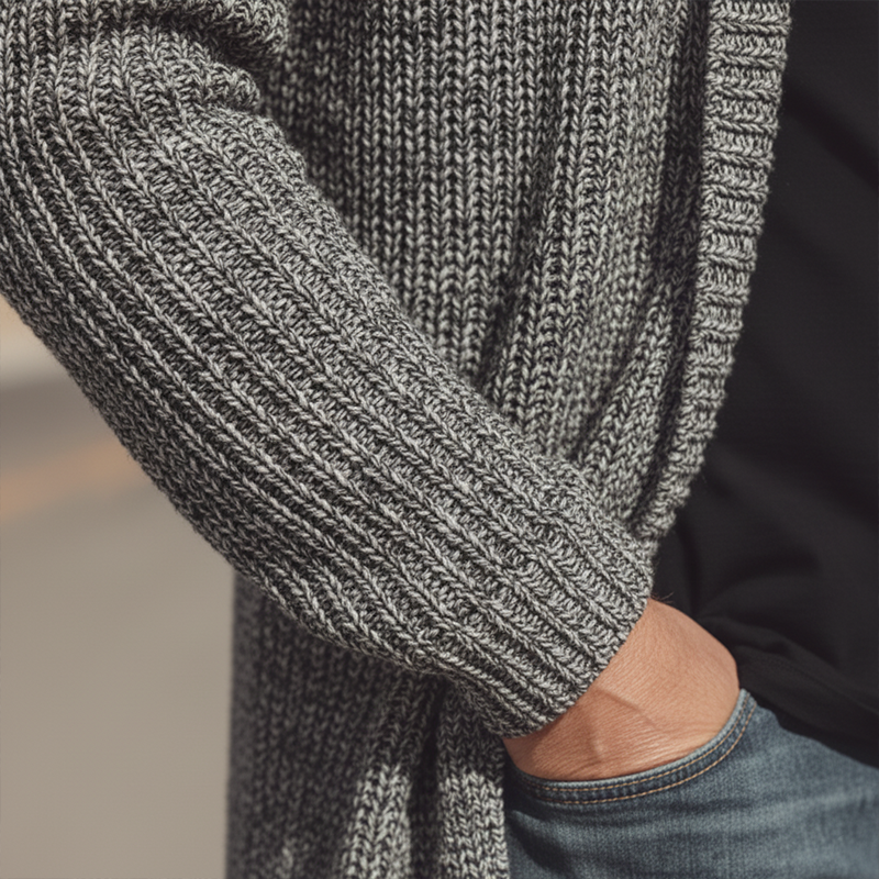 Men's Autumn And Winter Fashion Mixed Color Cotton Yarn Knitted Mid-length Cardigan MTA2355I5P