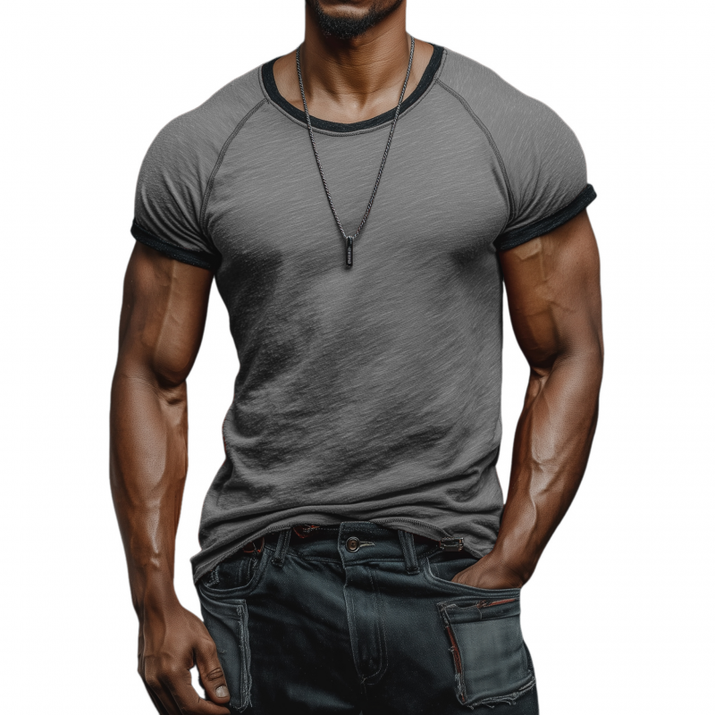 Men's Casual Breathable Skin-friendly Cotton Colorblock Round Neck Slim Short-sleeved T-shirt MTA1794G1M