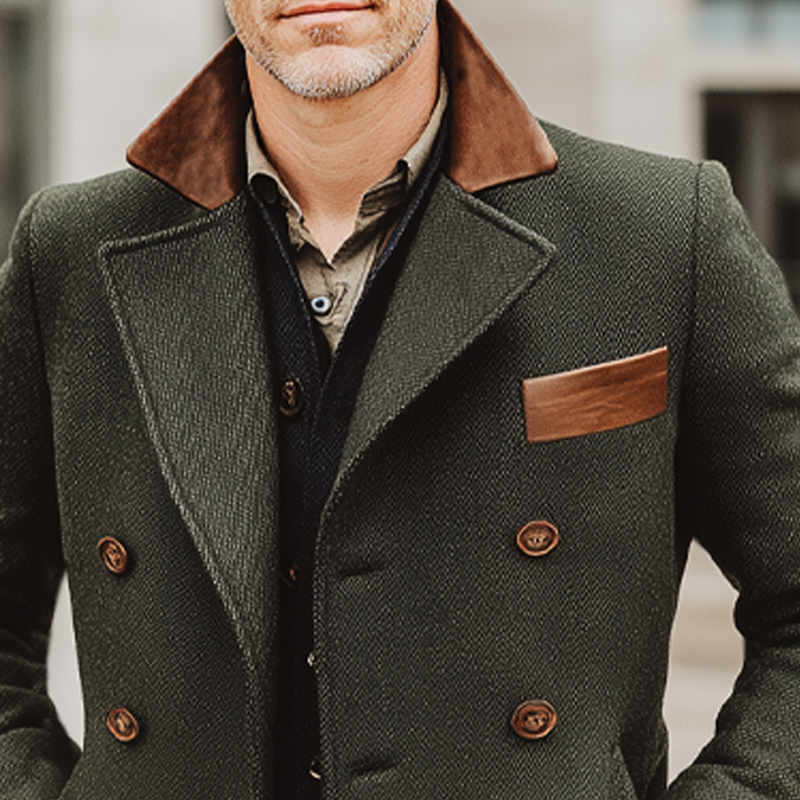Men's Classic Color-block Double-breasted Coat MTA2272I3U
