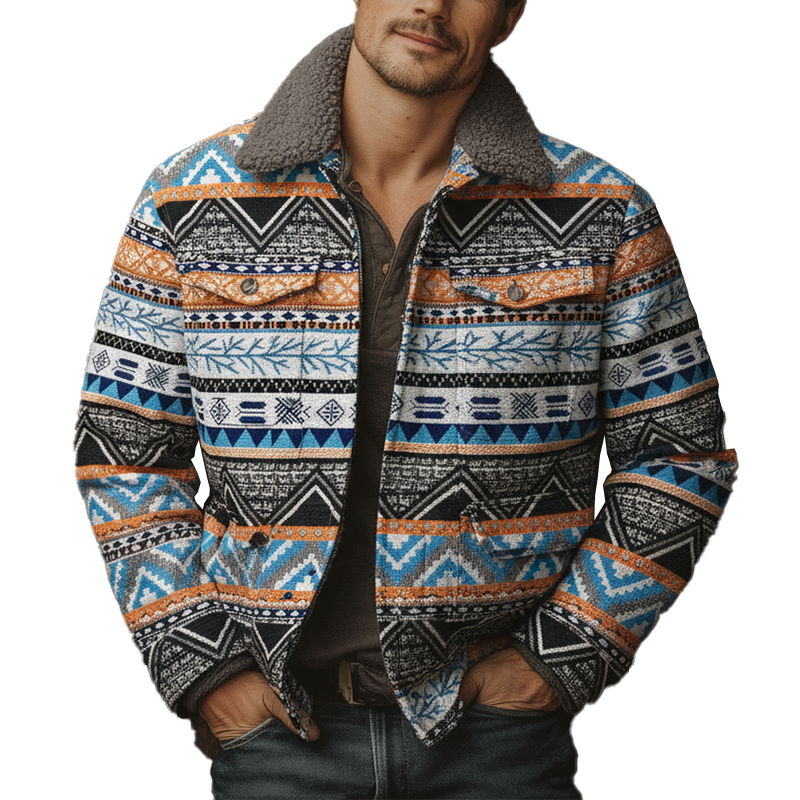 Men's Winter Fashion Ethnic Style Chenille Lapel Jacket MTA1083J9P