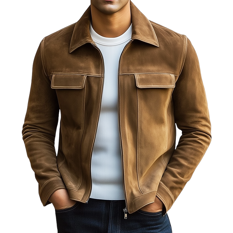 Men's Classic Suede Zipper Lapel Jacket MTA0145I9U