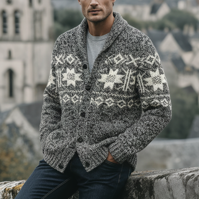 Men's Winter Vintage Knitted Jacquard Cotton Cardigan MTA1679J2P