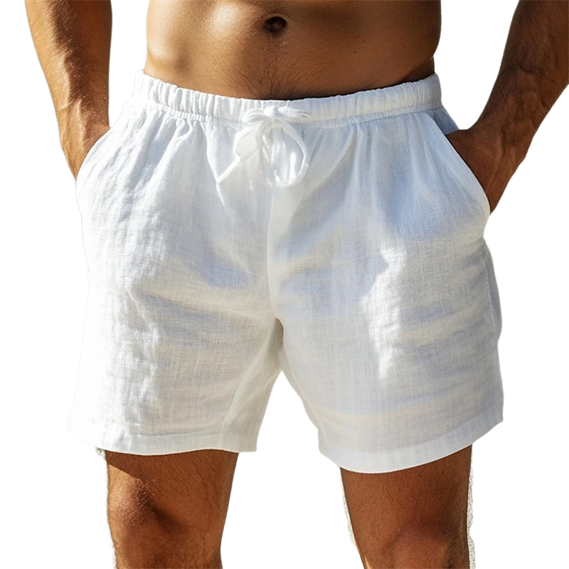 Menns uformelle shorts med elastisk midje i lin 45438818M