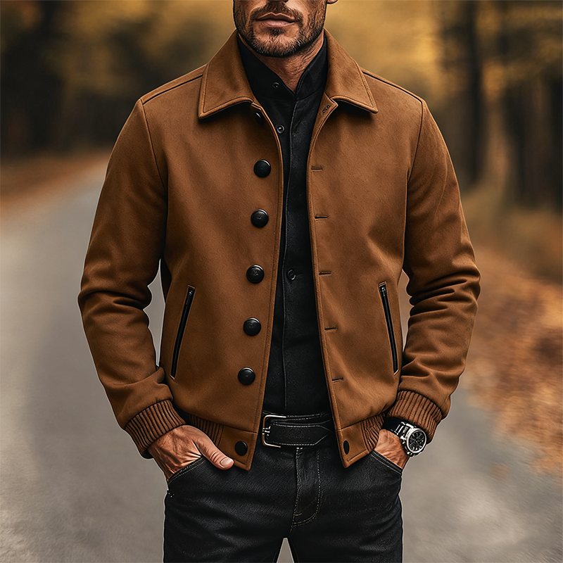 Men's Vintage Solid Lapel Faux Suede Jacket MTA2877J4X