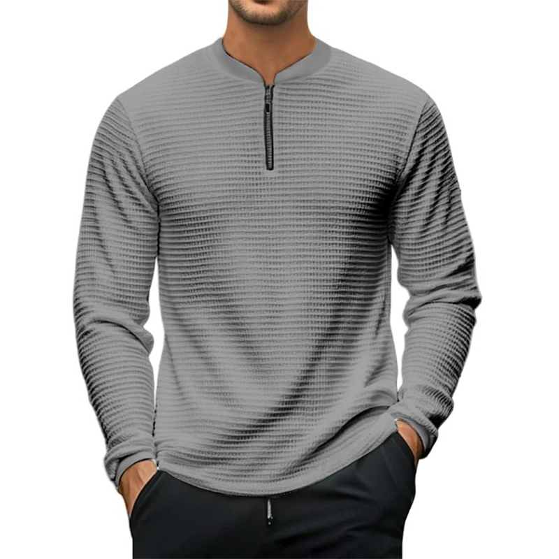 Men's Solid Waffle Long Sleeve Zipper T-Shirt MTA3065G6P