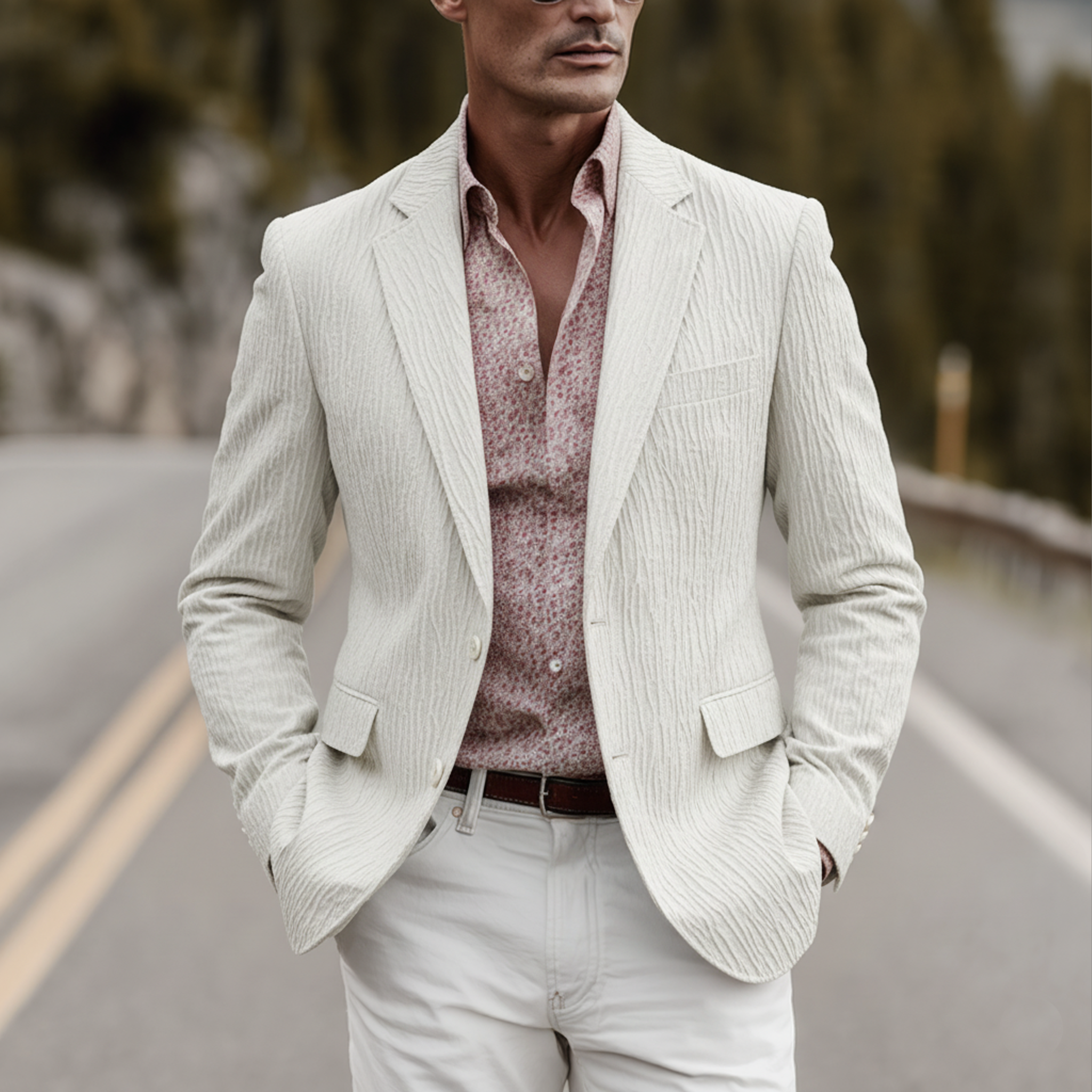 Men's Classic Vintage Textured Cotton Blend Single-breasted Blazer MTA2015L0K