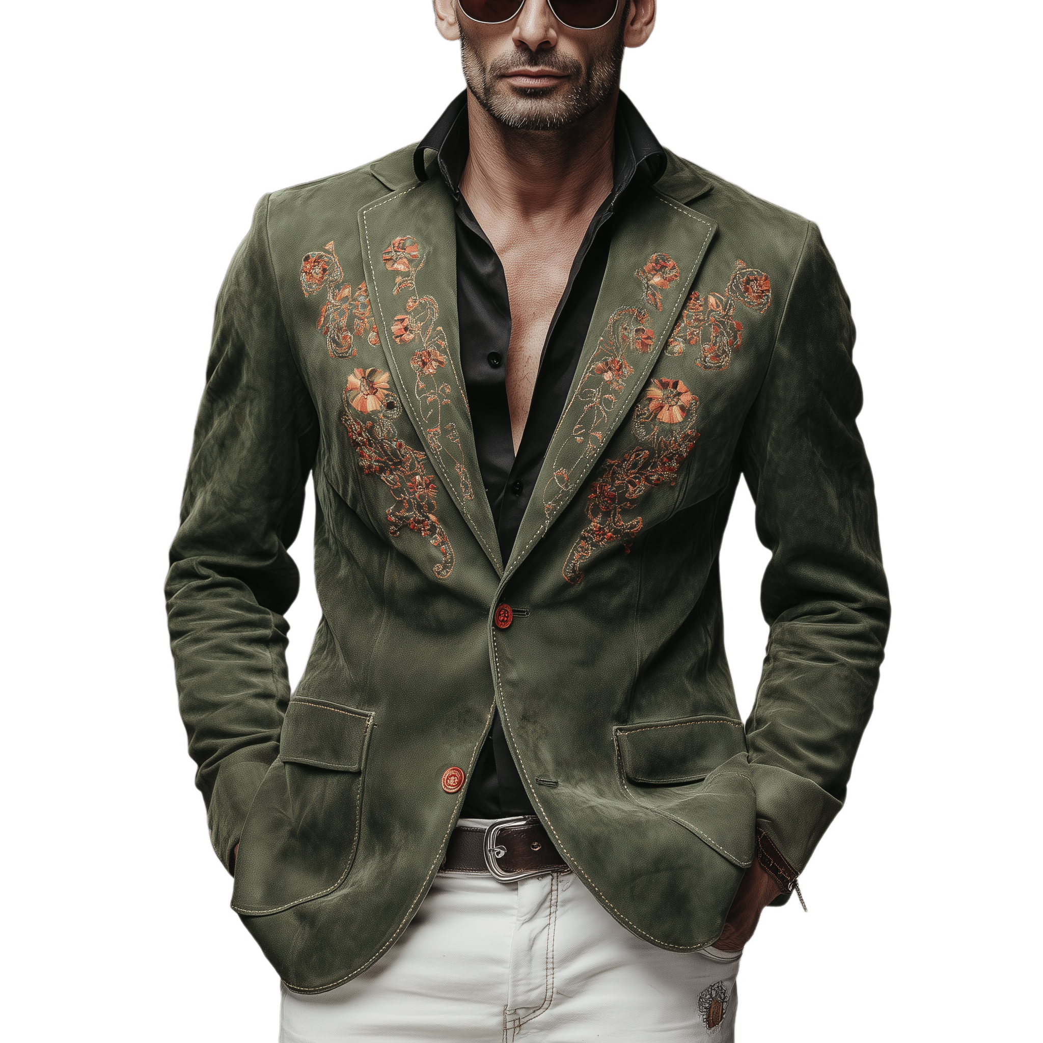 Men's Classic Vintage Embroidered Suede Single-Breasted Blazer MTA1928H7K