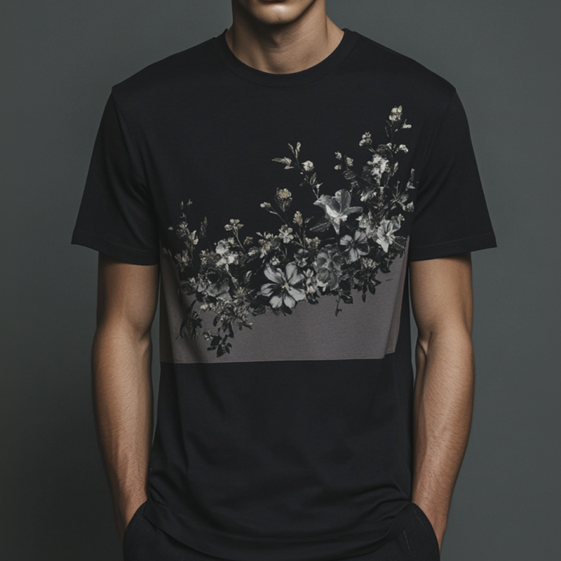 Men's Casual Floral Print Round Neck Slim Fit Short Sleeve T-shirt MTA1589E2M
