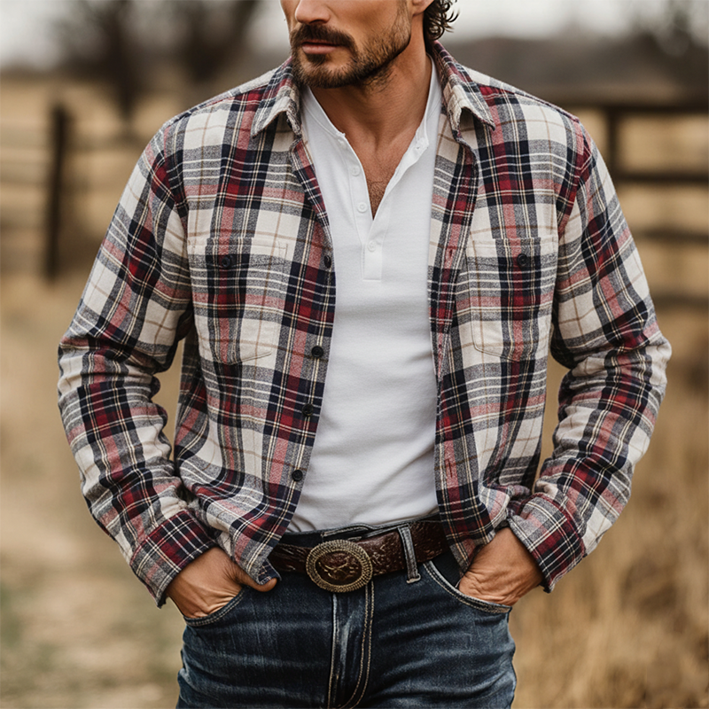 Men's Retro Plaid Pure Cotton Thin Shirt MTA1181K4P