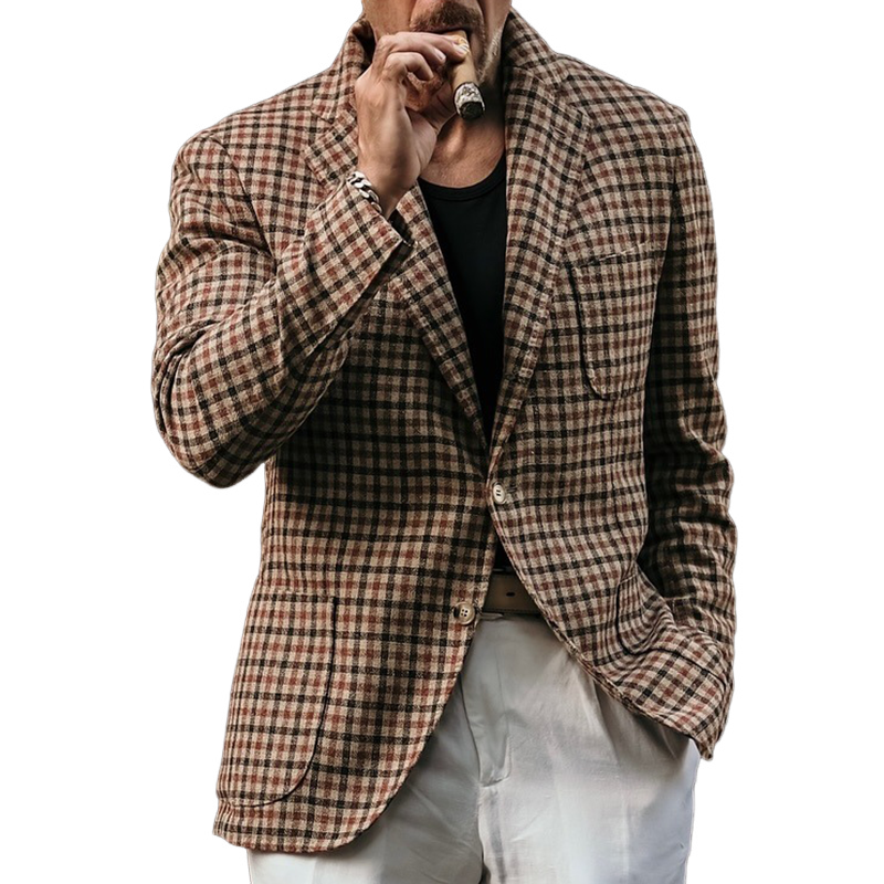 Men's Vintage Casual Check Button Blazer MTA1537J9TO