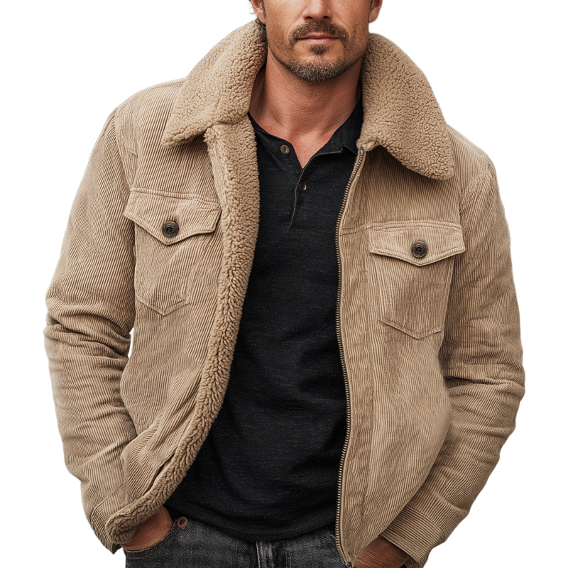 Men's Classic Camel Corduroy And Shearling Lining Zip-up Jacket  MTA0453K9U