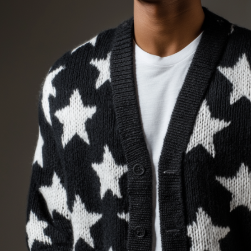 Men's Retro Casual Star Colorblock Knit Cardigan MTA1314H1TO
