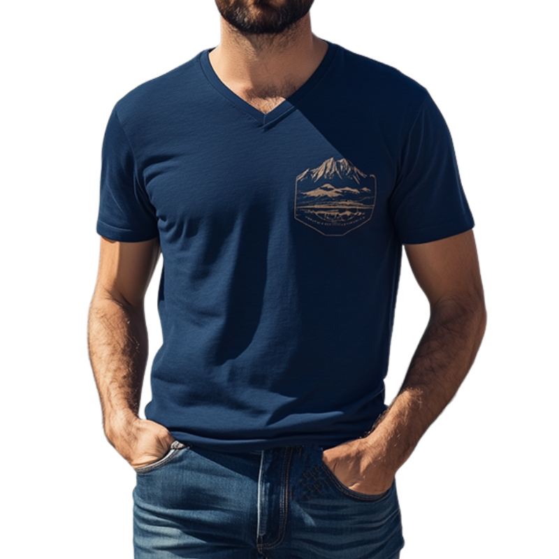 Men's Casual V-Neck Yellowstone Park Series Printed Cotton Short Sleeve T-Shirt 48249190K