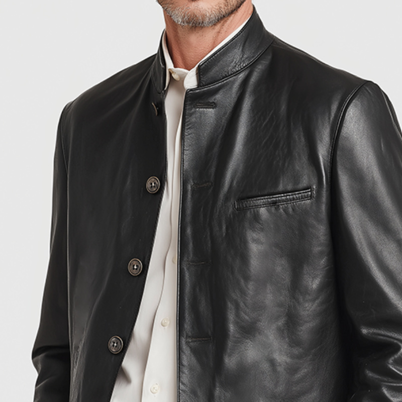 Men's Retro Casual Solid Color PU Stand Collar Leather Jacket MTA1112K3TO