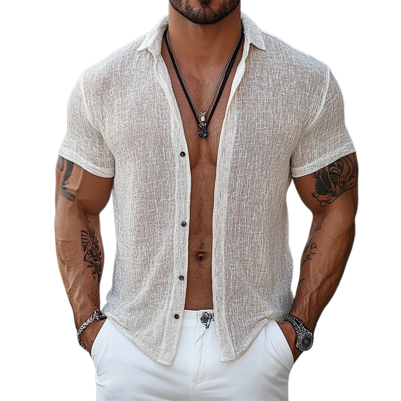 Men's Casual Blended Short-Sleeved Shirt MTA2432F9X