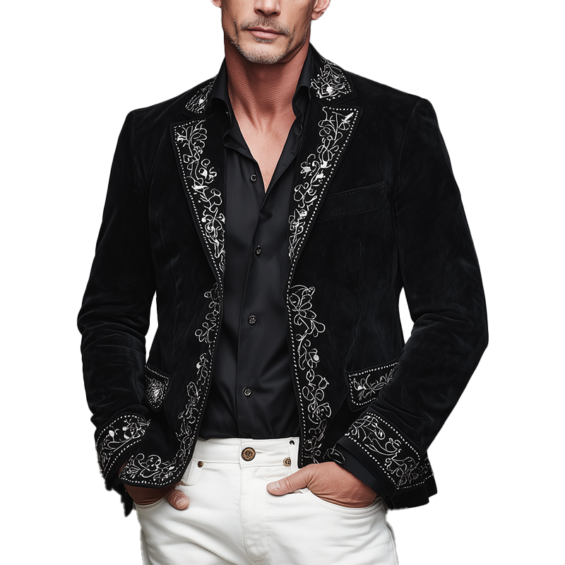 Men's Stylish Embroidered Faux Suede Suit Jacket MTA2722H5P