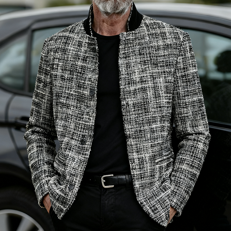 Men's Retro Casual Tweed Stand Collar Button Jacket MTA1075K5TO