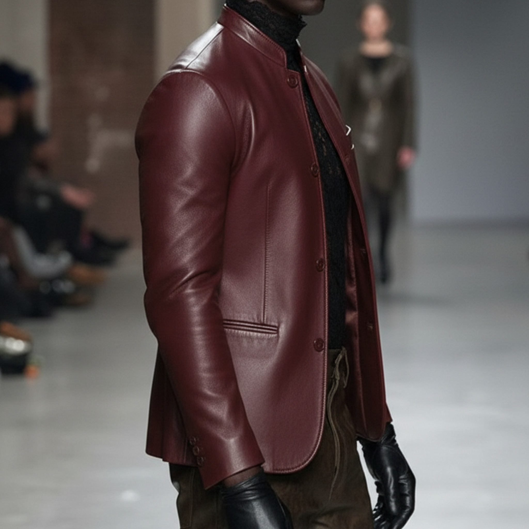 Men's Classic Retro Stand-collar PU Leather Slim-fit Jacket MTA0514L7K