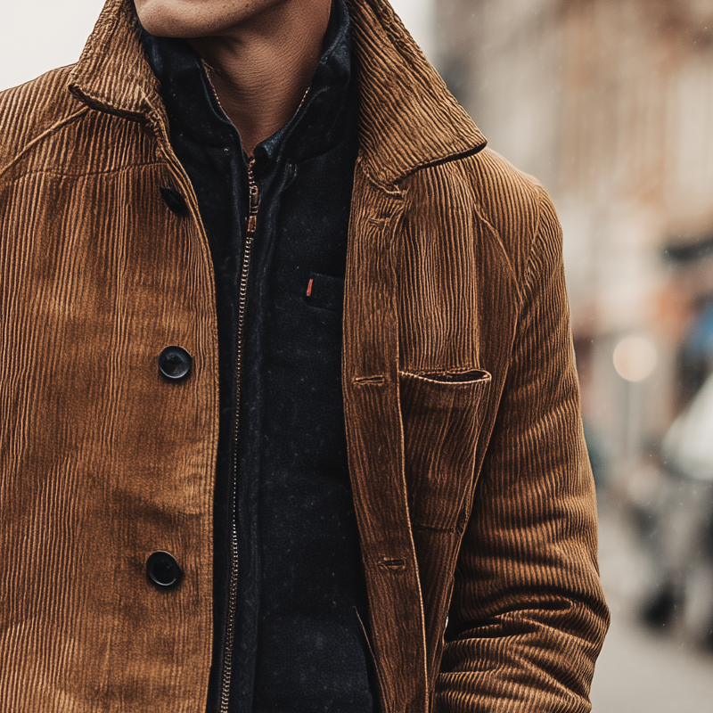 Men's Vintage Corduroy Lapel Single-breasted Mid-length Coat MTA0520H6X