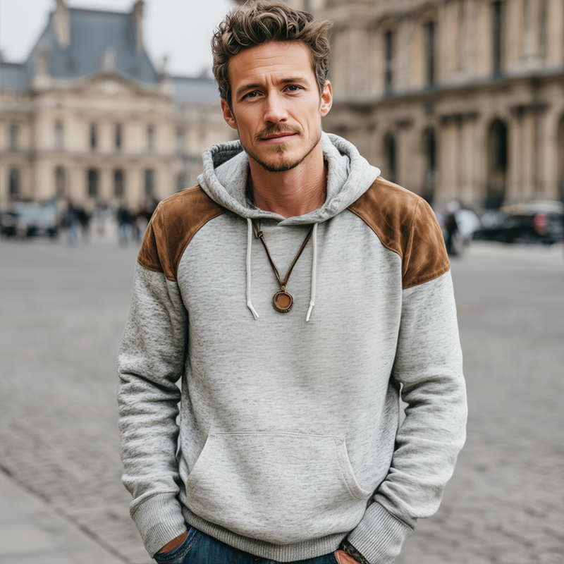 Men's Casual Suede Colorblock Hoodie MTA2080J0U