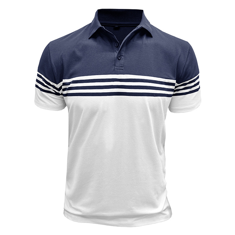 Men's Colorblock Striped Lapel Short Sleeve Polo Shirt 24502664Z