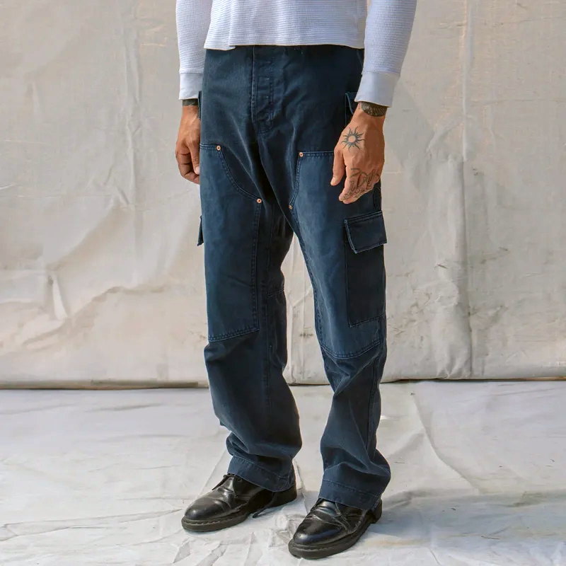 Men's Solid Color Wear-resistant Stitching Multi-pocket Straight Cargo Pants 93429248Z