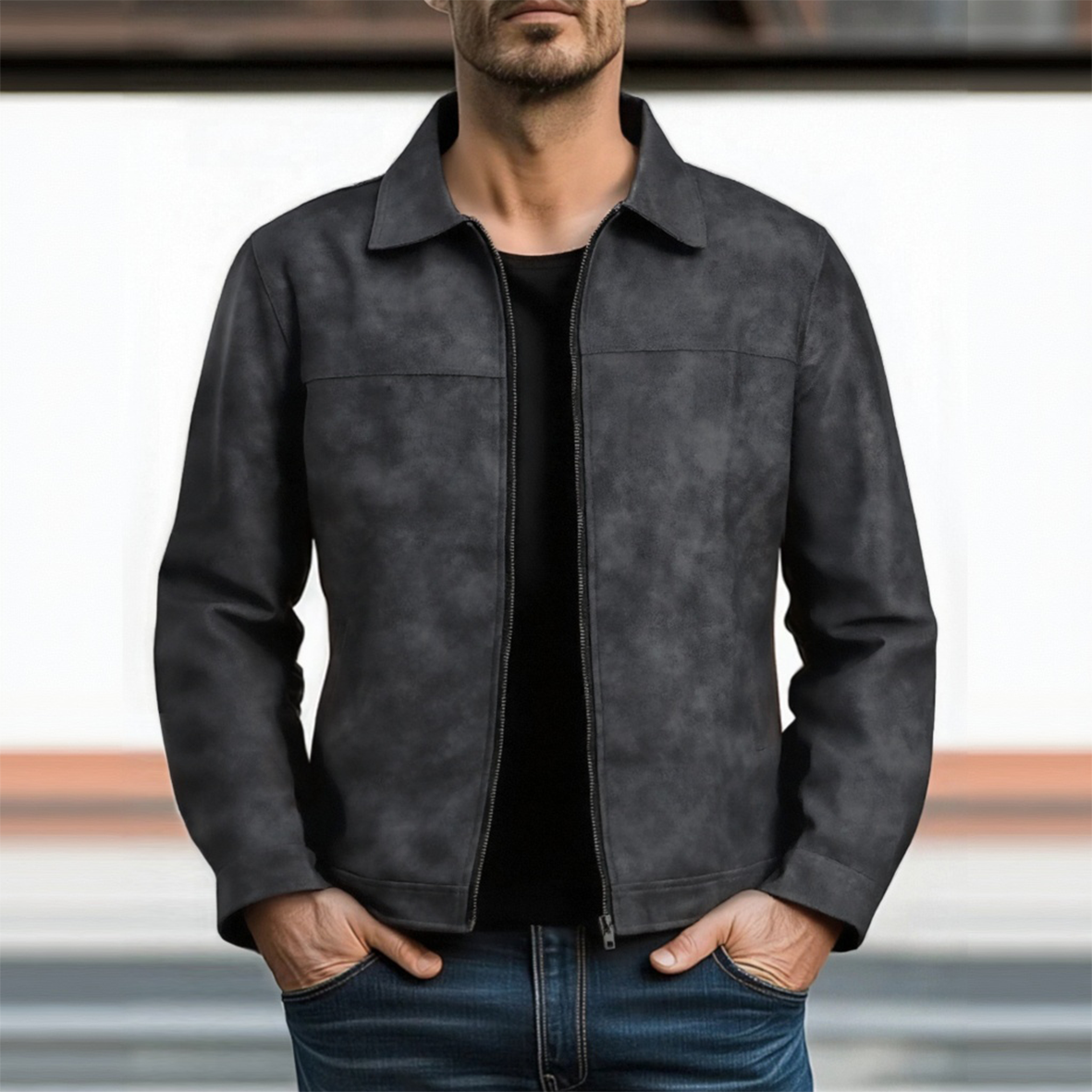 【24-hour shipping out】Mens Classic Fashion Zipper PU Leather Jacket 98679789U