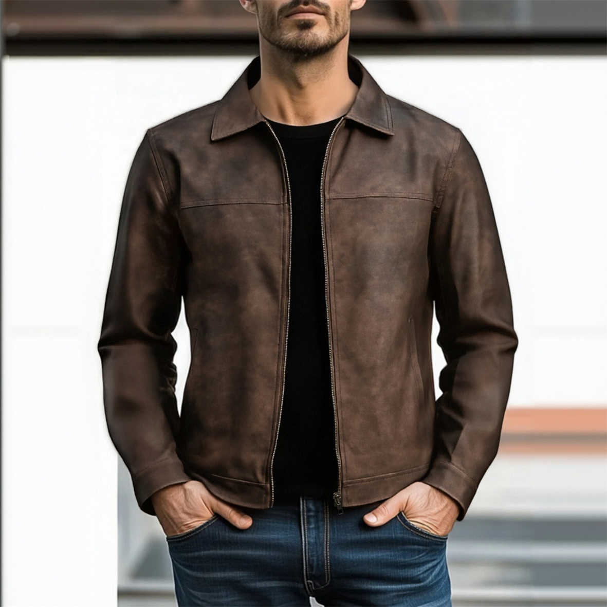 【24-hour shipping out】Mens Classic Fashion Zipper PU Leather Jacket 98679789U