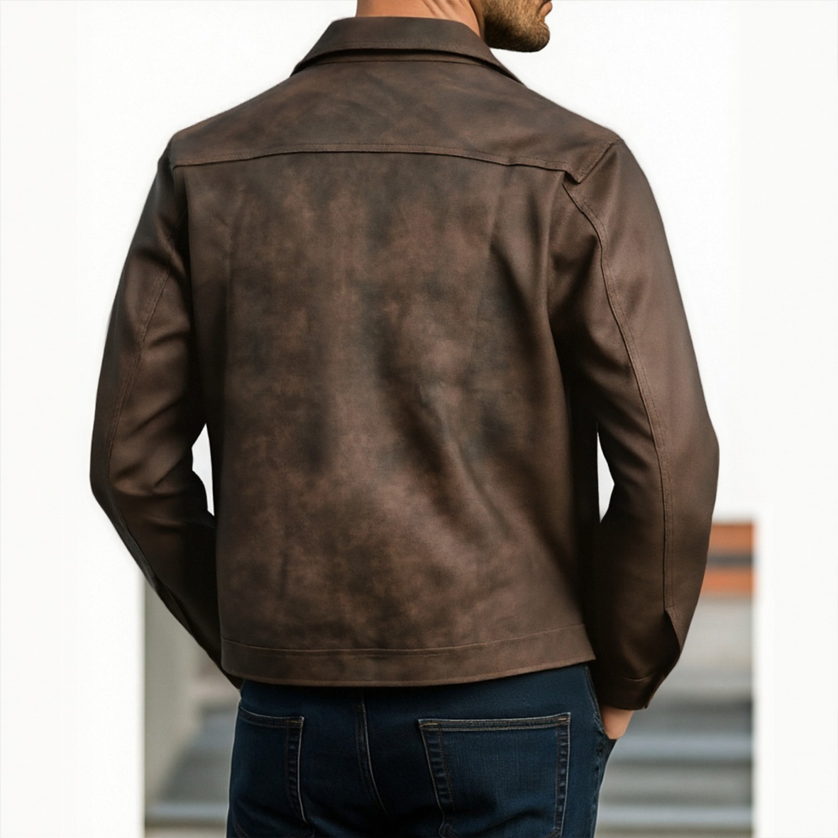 【Envío 24 horas】Chaqueta de cuero con cremallera para hombre 98679789U