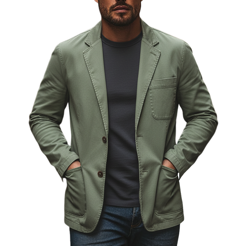 Men's Casual Solid Color Cotton Blend Lapel Suit Jacket MTA1440J5X