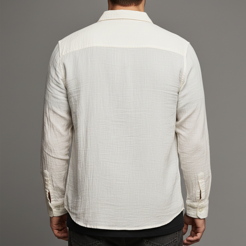 Men's Basic Solid Color Slightly Wrinkled Textured Casual Long-sleeved Shirt MTZ1677A2U