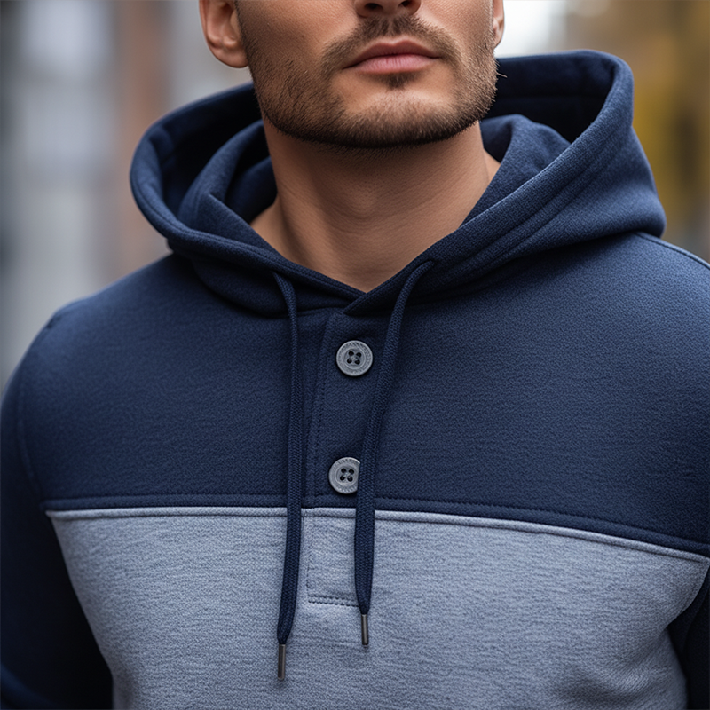 Men's Winter Retro Color Block Cotton Blend Hooded Sweatshirt MTA3071J1P