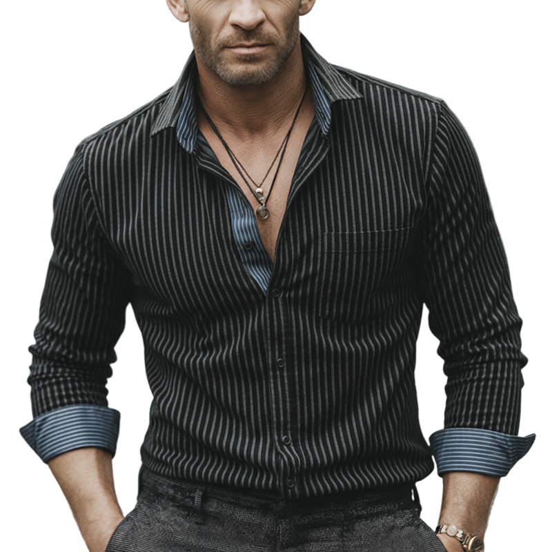 Men's Business Color-blocked Striped Long-sleeved Shirt MTZ1393B4U