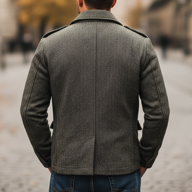 Men's Retro Dark Gray Multi-Pocket Faux Wool Button Jacket MTA0333K8U