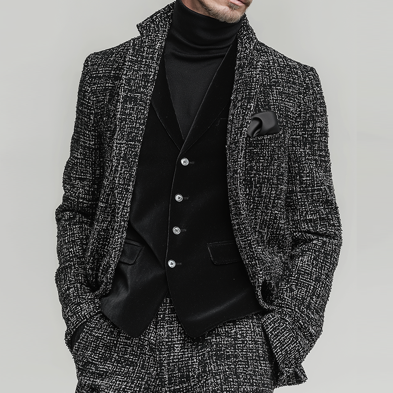 Men's Retro Casual Tweed Stand Collar Jacket MTA1060K2TO