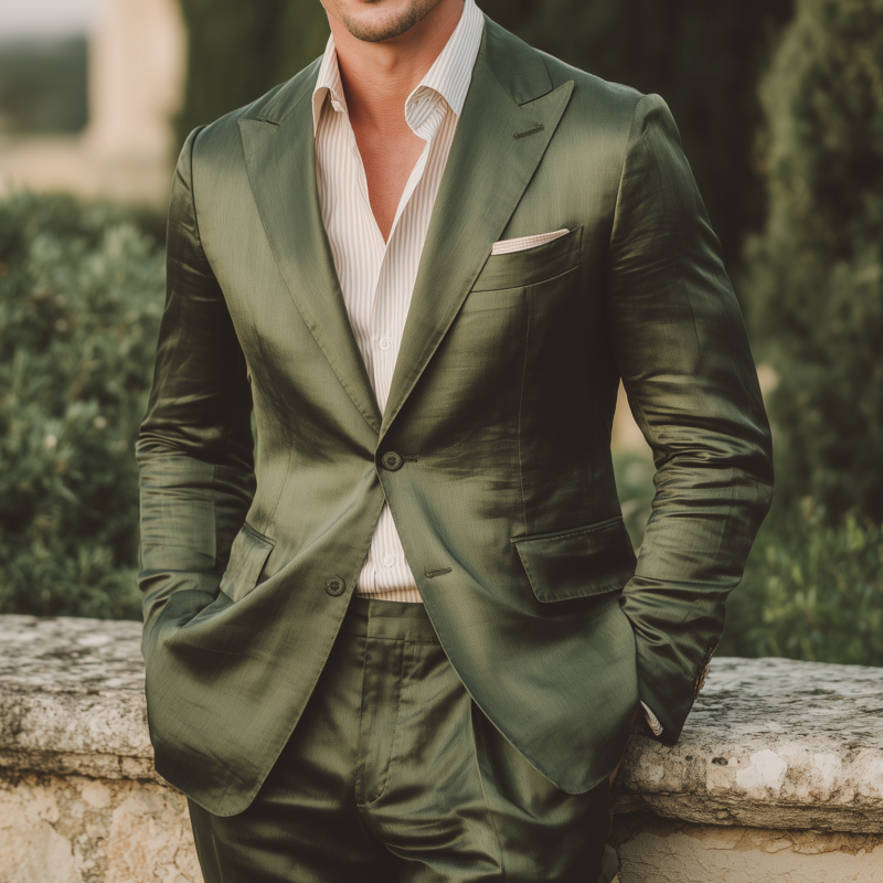 Men's Vintage Elegant Solid Color Tencel Blended Peak Lapel Single Breasted Slim Fit Blazer MTA1173G5M