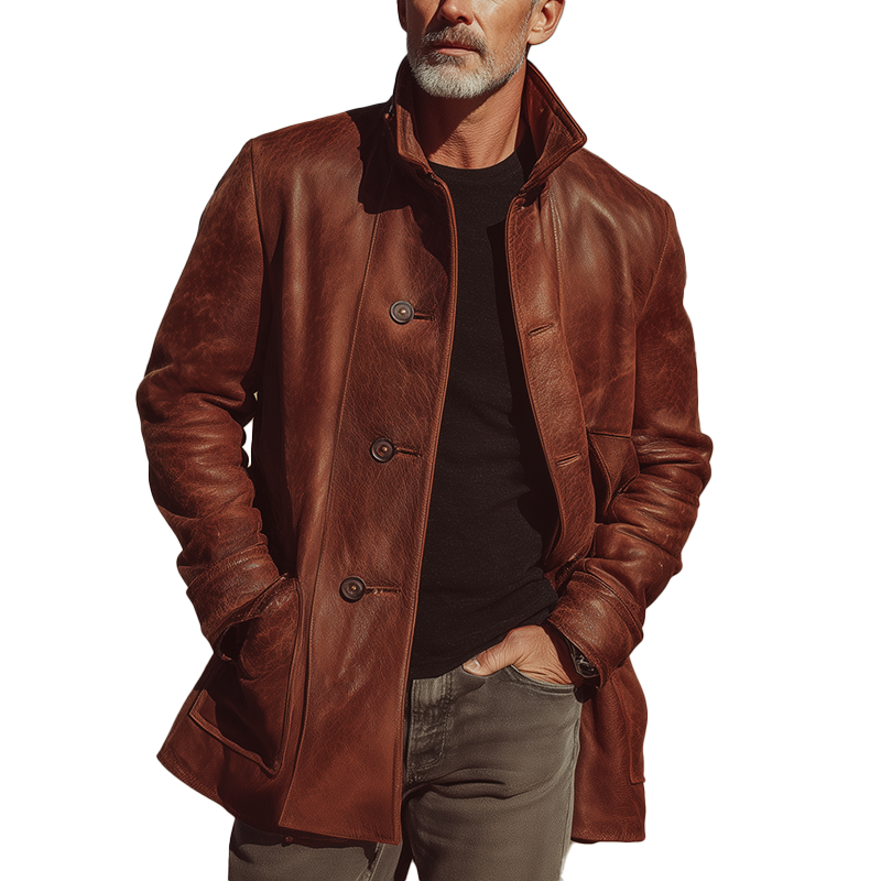 Men's Western Cowboy Retro Textured PU Leather Jacket MTA1129I2P