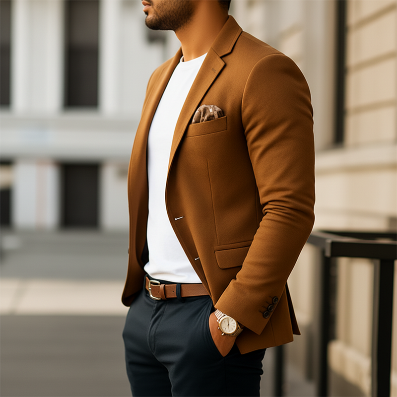 Men's Business Solid Color Suede Double Button Double Slit Blazer MTA2542J2U