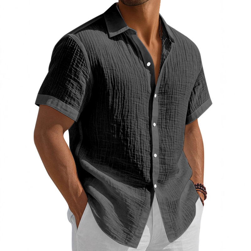 Men's Washed Cotton Solid Color Casual Short Sleeve Shirt MTA2815G2X