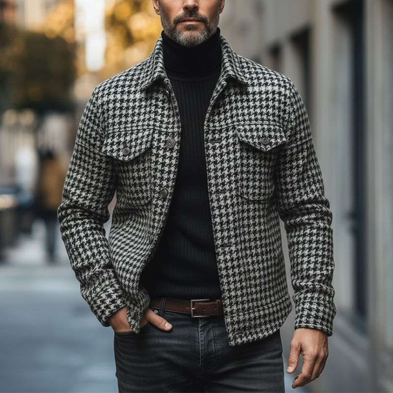Men's Winter Retro Houndstooth Faux Wool Jacket MTA1203K5P